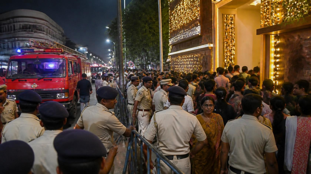 চোরবাগান দুর্গাপূজা দুর্ঘটনার সময় ভিড় নিয়ন্ত্রণের দৃশ্য